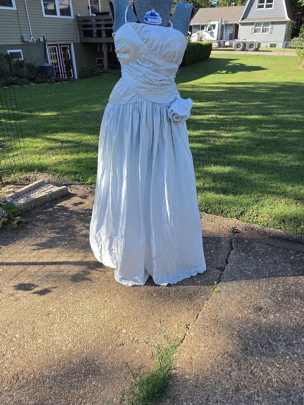 Strapless Light Blue Maxi Dress with Rosette Waist Detail